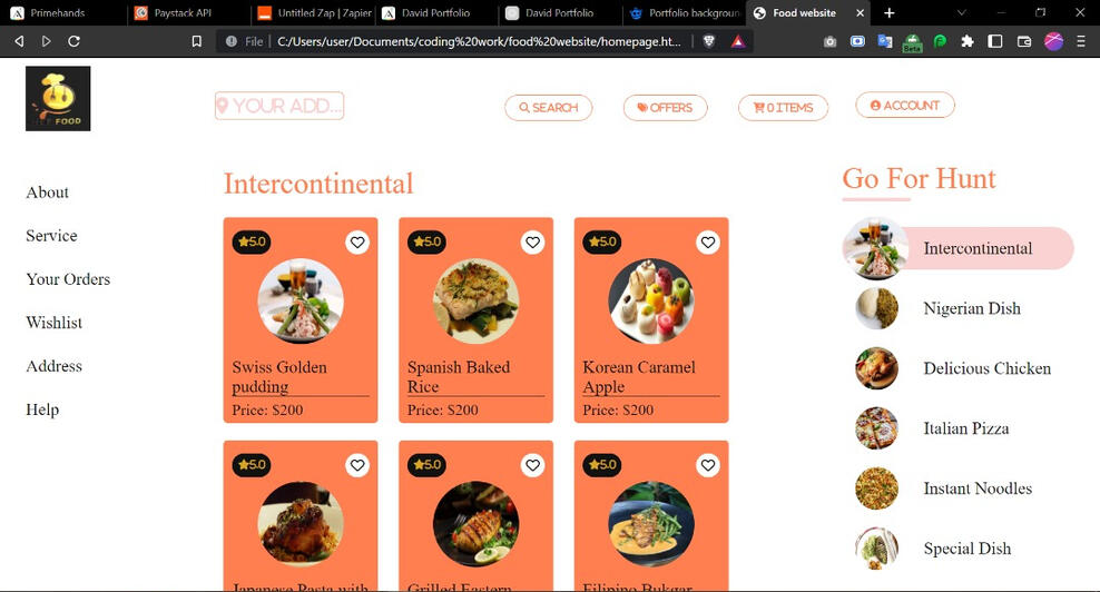 Restuarant website
